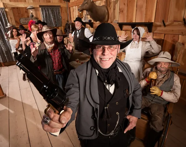 Happy Sheriff Arrests Group in Saloon — Stock Photo, Image