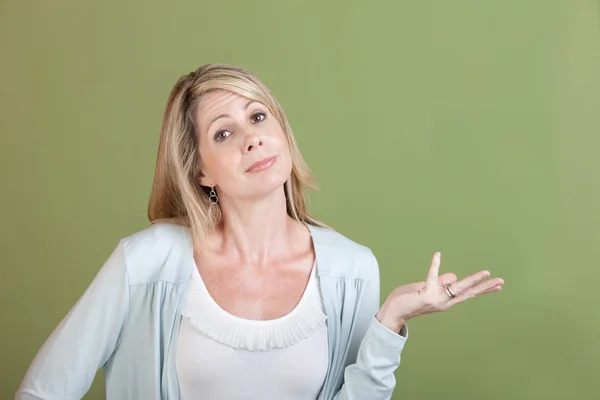 Vrouw met palm omhoog — Stockfoto