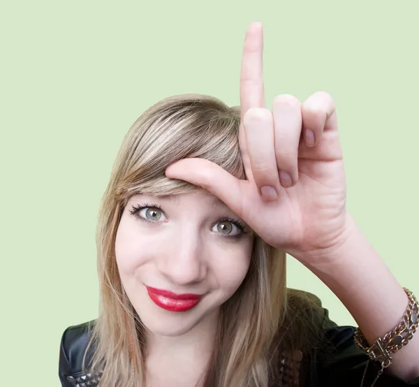 Lady Makes Loser Sign — Stock Photo, Image