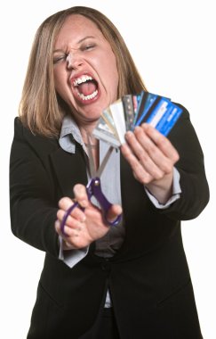 kredi kartları sinirli kadın keser