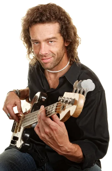 Guitar Player Over White — Stock Photo, Image