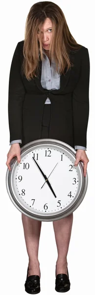 Tired Businesswoman with Clock — Stock Photo, Image