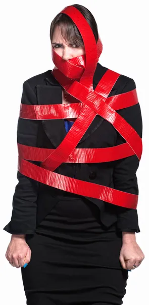 Mujer en cinta roja — Foto de Stock