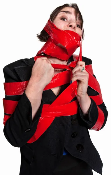 Mulher em fita vermelha — Fotografia de Stock