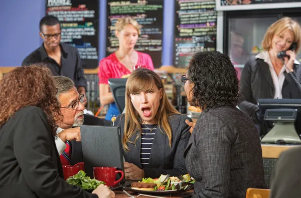 Shocked Woman in Cafe — Stock Photo, Image