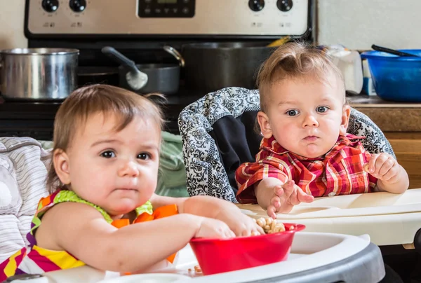 Baby Reaches for Cereal — Stock Photo, Image