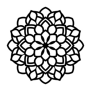 Vektör olarak izole edilmiş mandala. Yuvarlak desenli beyaz ve siyah renkler. Boyama kitapları, yastık ve tekstil için dekoratif öğe