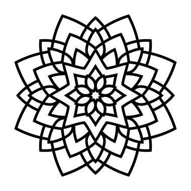 Vektör olarak izole edilmiş mandala. Yuvarlak desenli beyaz ve siyah renkler. Boyama kitapları, yastık ve tekstil için dekoratif öğe