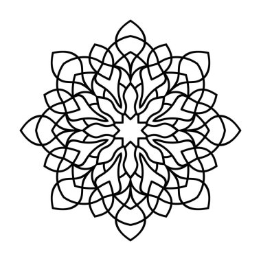 Vektör olarak izole edilmiş mandala. Yuvarlak desenli beyaz ve siyah renkler. Boyama kitapları, yastık ve tekstil için dekoratif öğe