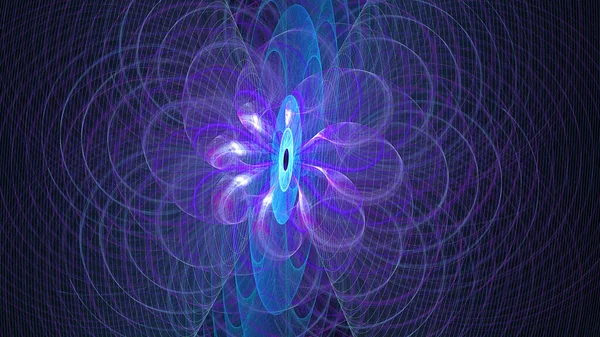 Symmetric Blue Fractal Purple Accent Wireframe Effect Fantasy Background Computer — ストック写真