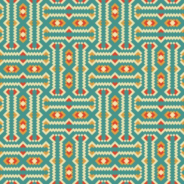 Aztek Pikseli Şablonu: 124; Aztek Pikseli: Geometrik arkaplan. Şık bir Navajo tasarımı. Modern soyut etnik model. Vektör illüstrasyonu.