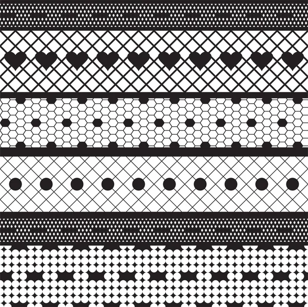 Schwarze Spitzenbänder Vektor-Stoff nahtloses Muster — Stockvektor