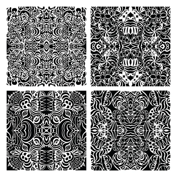 Set of 4 monochrome modern seamless patterns — Stock Vector