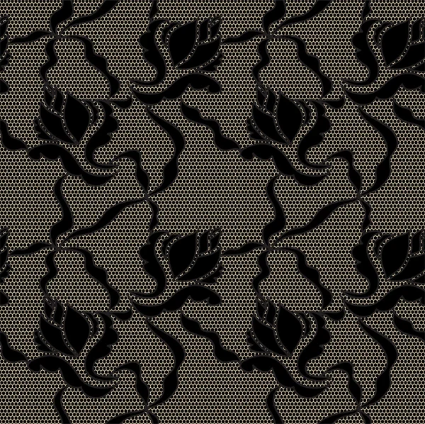 Encaje negro vector tela patrón sin costura — Archivo Imágenes Vectoriales