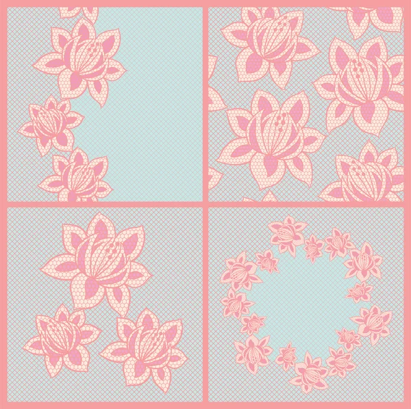 Conjunto de cuatro patrones de encaje con flores — Vector de stock