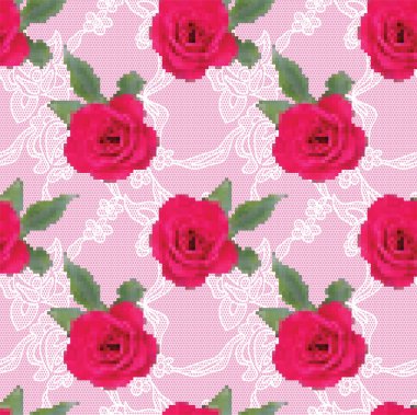 kumaş Dikişsiz desen işlemeli gül ve ince dantel