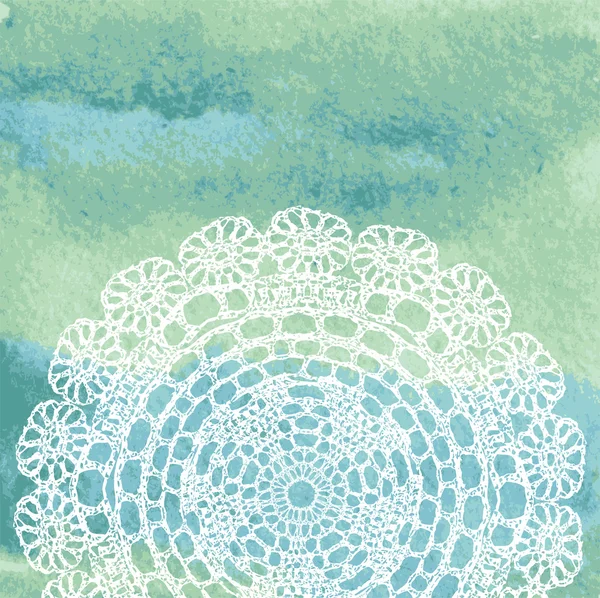 Elegant lacy doily på akvarell bakgrunden. — Stock vektor
