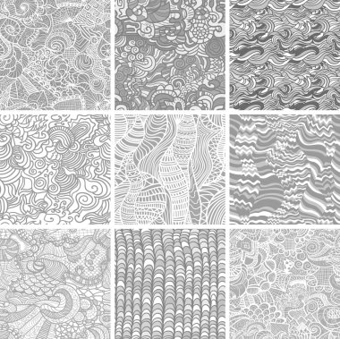 dokuz çizilmiş Dikişsiz desen seti