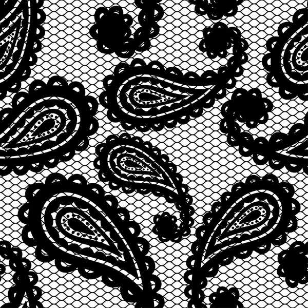 Encaje patrón sin costura negro con paisley — Archivo Imágenes Vectoriales