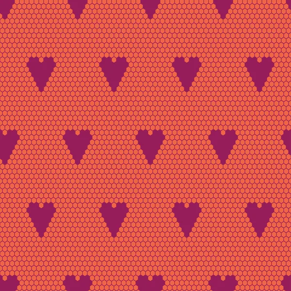 Tissu vectoriel en dentelle rouge motif sans couture avec des cœurs — Image vectorielle