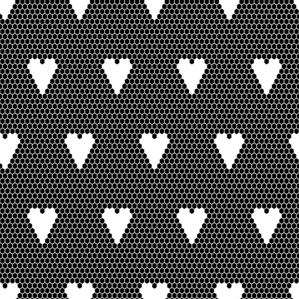 Black lace vector fabric seamless pattern with hearts — Stock Vector