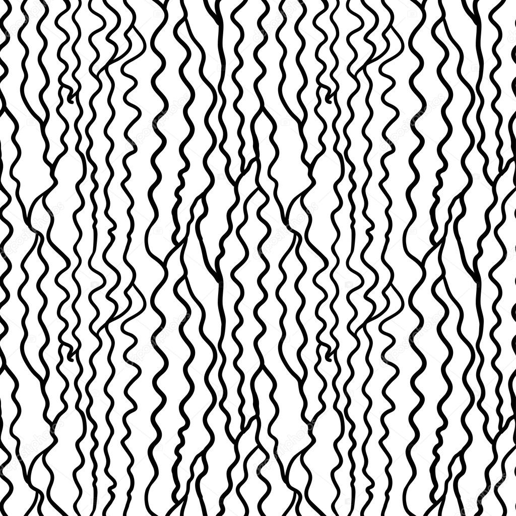 Monochrome seamless waves hand-drawn pattern