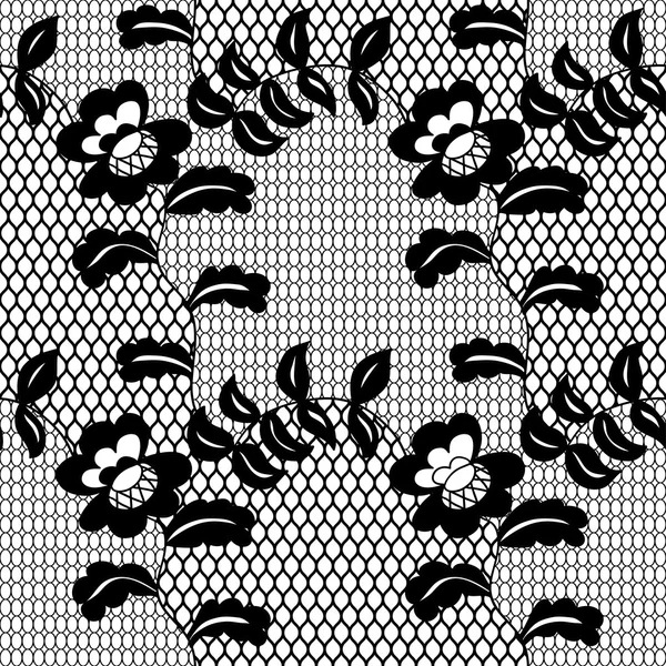 Dentelle motif sans couture noir avec des fleurs — Image vectorielle