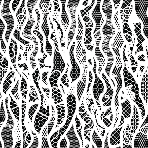 Lace vector fabric seamless pattern with lines and waves — Stock Vector