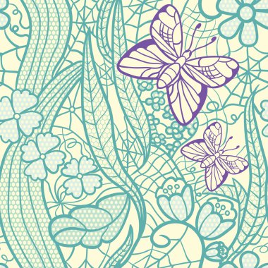çiçekler ve kelebekler ile Seamless dantel modeli