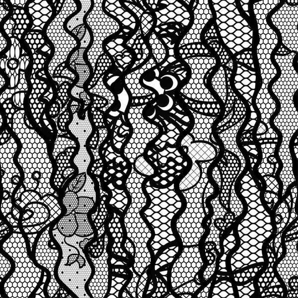 Tissu vectoriel en dentelle noire motif sans couture avec lignes et vagues — Image vectorielle