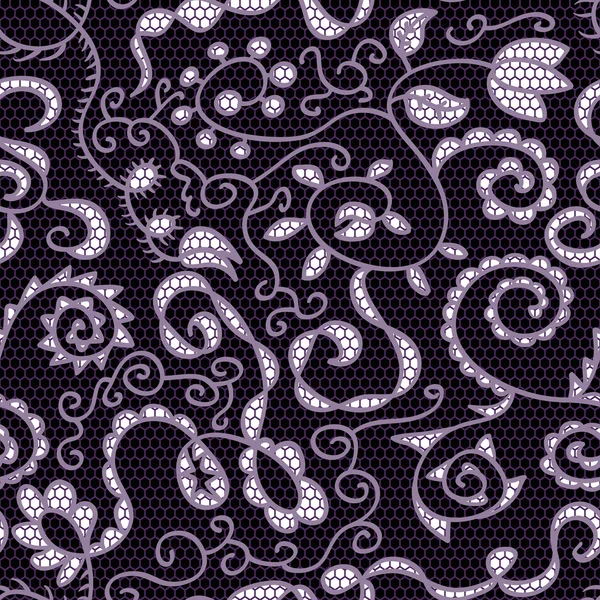 Encaje negro vector tela patrón sin costura con flores — Archivo Imágenes Vectoriales