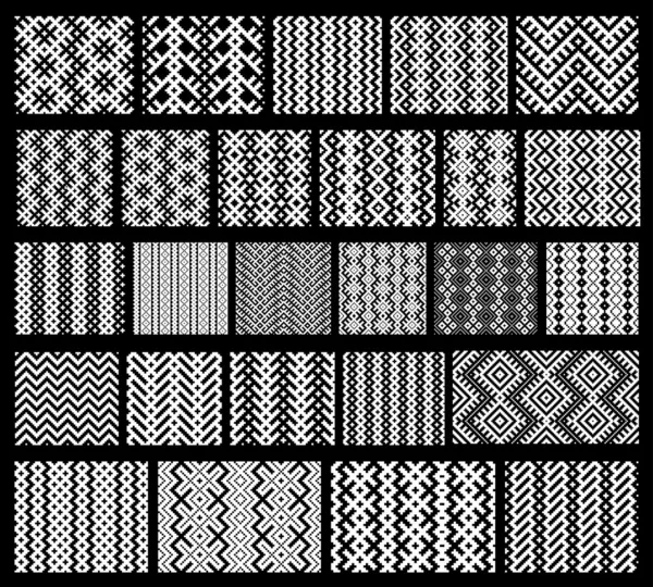 Ensemble de 26 motifs monochromes sans couture élégants — Image vectorielle