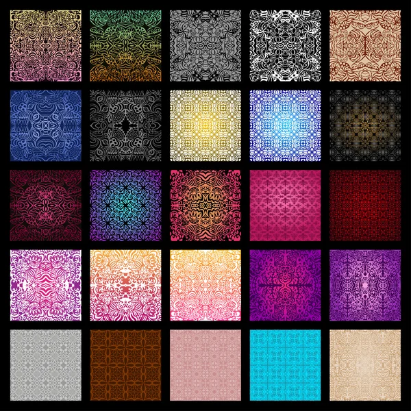 Grande collection de 25 motifs sans couture en différentes couleurs — Image vectorielle