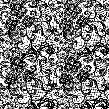 Lace black seamless pattern with flowers clipart