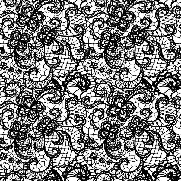 Lace black seamless pattern with flowers — Stock Vector