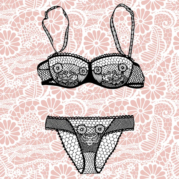 Set di biancheria intima sexy disegnato a mano . — Vettoriale Stock