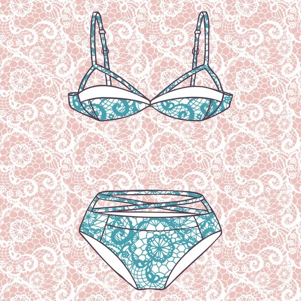 Soutien-gorge en dentelle et culotte — Image vectorielle