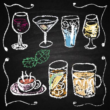 Hand drawn cocktail menu elements clipart