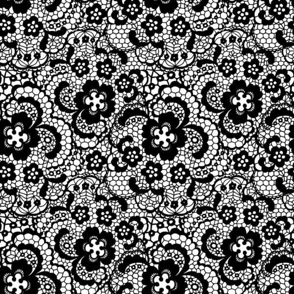 Lace black seamless pattern with flowers — Stock Vector