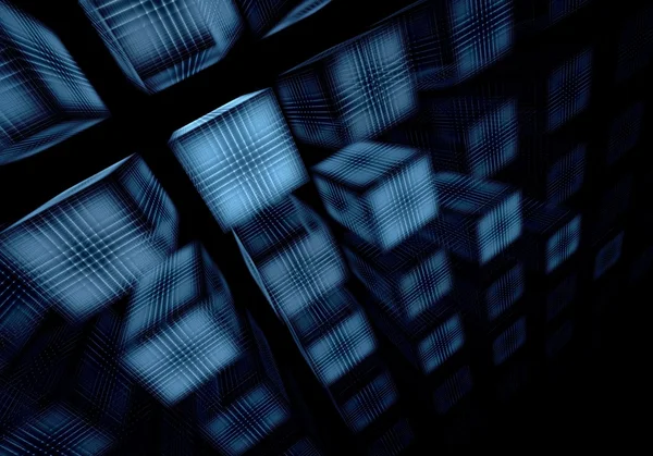 Prospettiva frattale quadrato blu su sfondo nero — Foto Stock