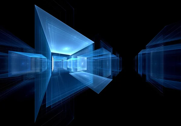 Perspectiva fractal azul quadrado sobre um fundo preto — Fotografia de Stock