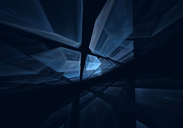 Perspective fractal blue square on a black background — Stock Photo, Image