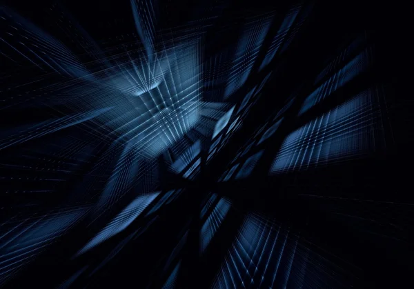 Perspectiva fractal azul cuadrado sobre un fondo negro — Foto de Stock