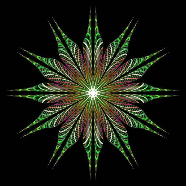 Fractal abstract beeld lijkt op een gepofte kleurrijke ster bloem — Stockfoto