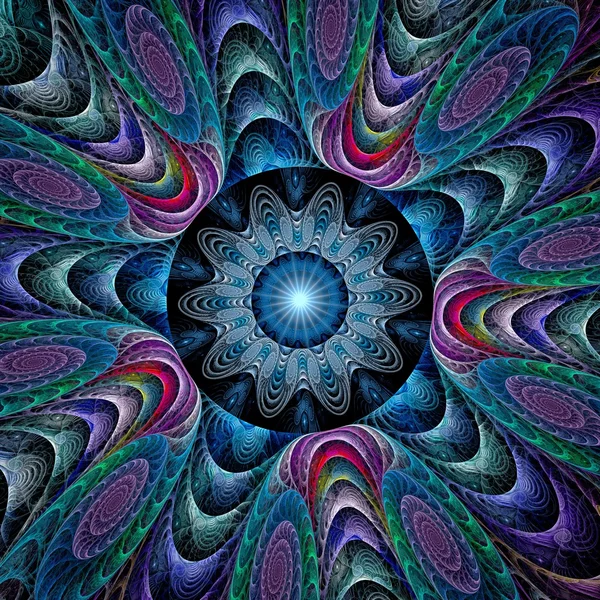 Imagine fractală abstractă asemănătoare cu o floare stelară colorată umflată — Fotografie, imagine de stoc