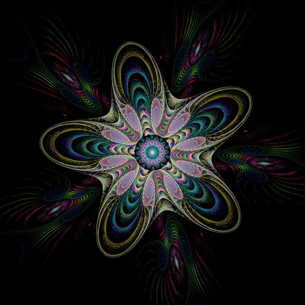 Fractal abstract beeld lijkt op een gepofte kleurrijke ster bloem — Stockfoto