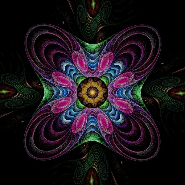 Fractal abstract beeld lijkt op een gepofte kleurrijke ster bloem — Stockfoto