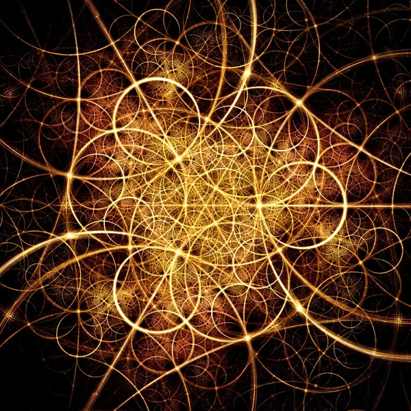 Fond jaune fractal abstrait avec piliers et cercles — Photo