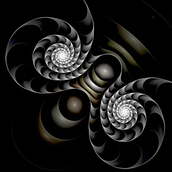 黑色背景上的抽象分形螺旋 — 图库照片
