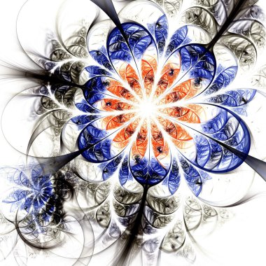 mavi ve turuncu fraktal çiçek, dijital sanat